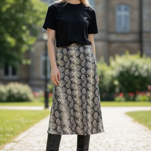 Zara Snake Print Satin Midi Skirt | Size L | NWOT - Picture 2 of 3